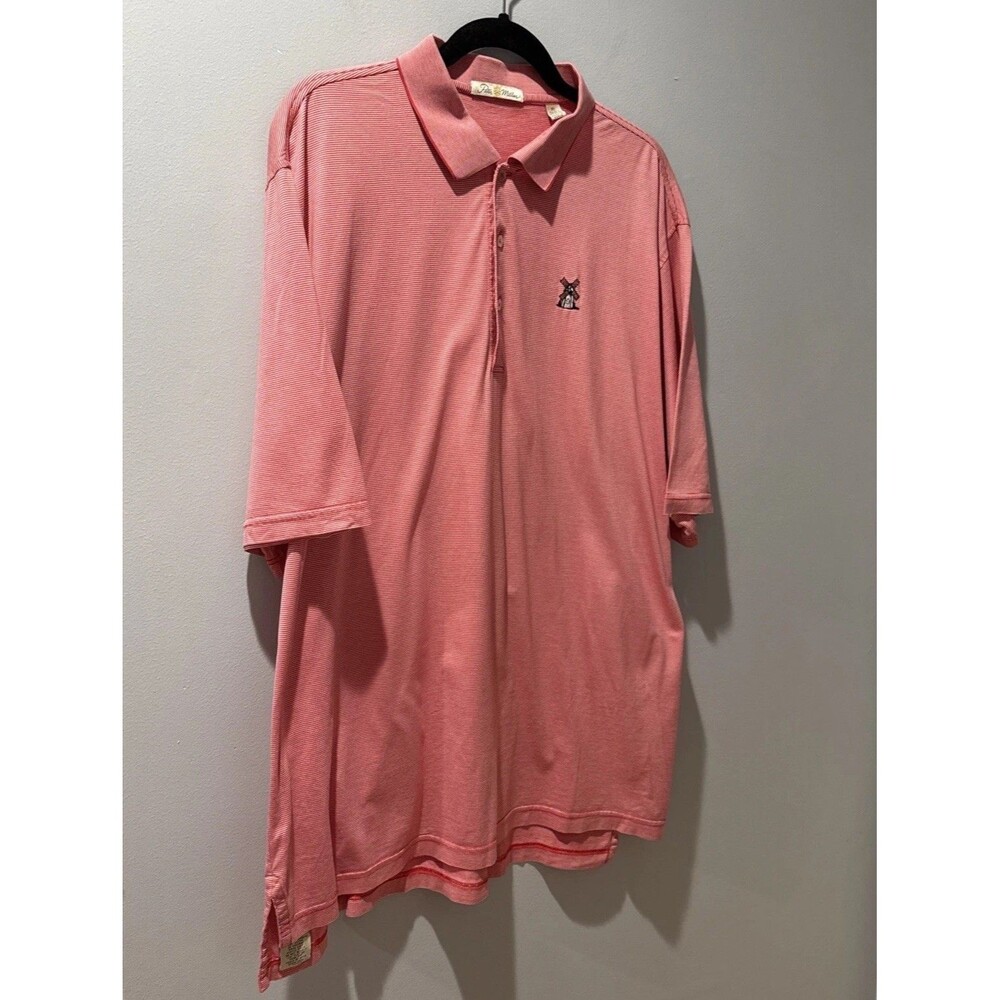 Peter Millar Polo Shirt Mens Extra Large XL Red White Striped Golf Cotton Casual